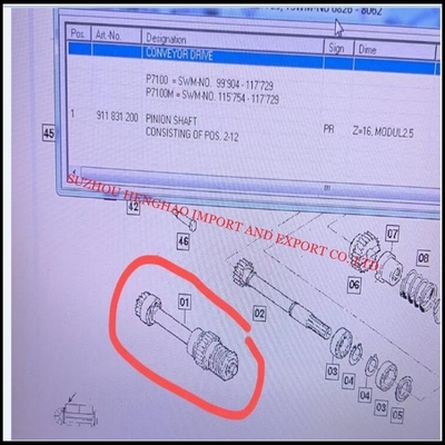 Componenti n. 911831200 PINION SHAFT Z=16 per il telaio sulzer, ricambi, forniture MRO per impianti tessili